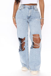 Dance Till Dawn High Rise Baggy Jeans - Bleach Blue Wash Ins Street